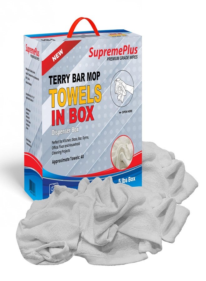 SupremePlus White Terry Bar Mop Towels 40 Pcs (Approx) - 100% Cotton Ultra-Absorbent Cleaning Rags, Perfect Washable Kitchen Rags for Bars, Restaurants & Home - Multipurpose (5 lbs. Compressed Box) - Image 1